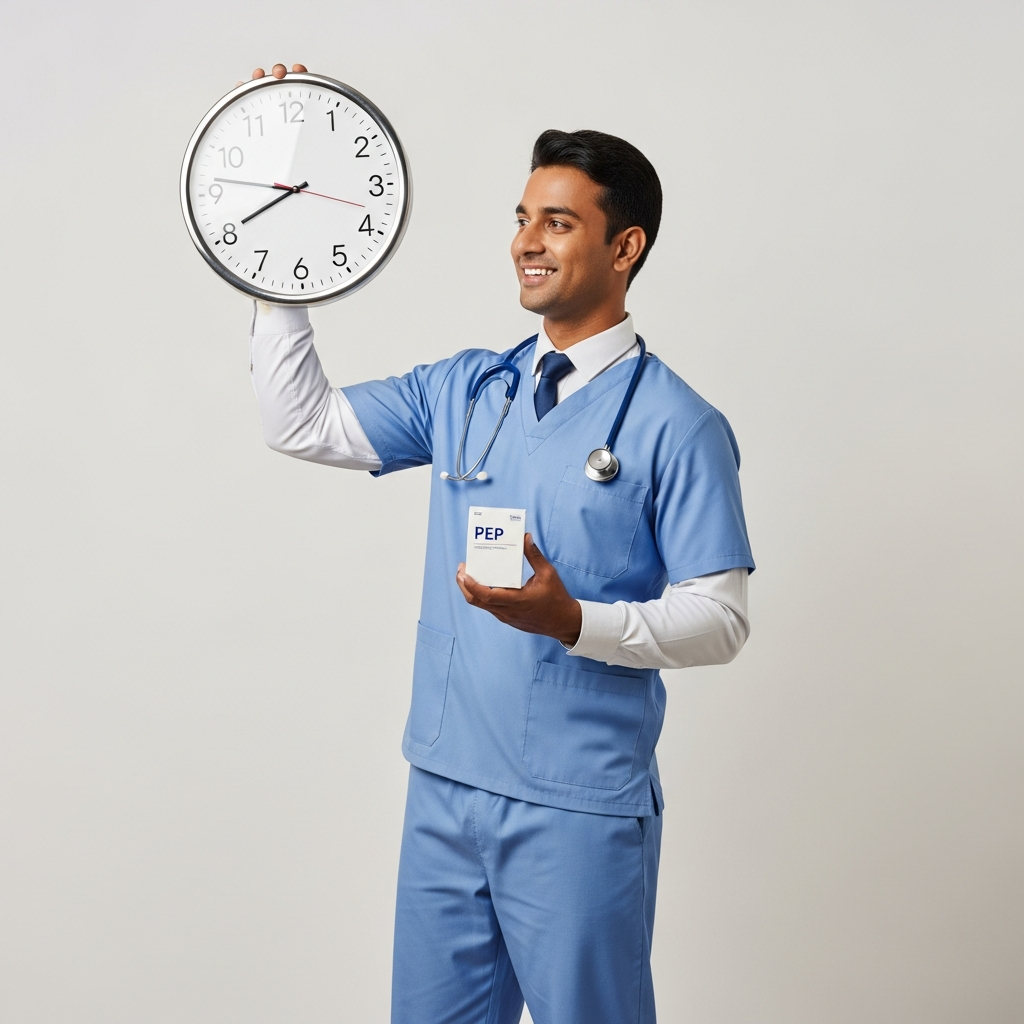 Doctor holding 72-hour clock and PEP medicine — HIV prevention