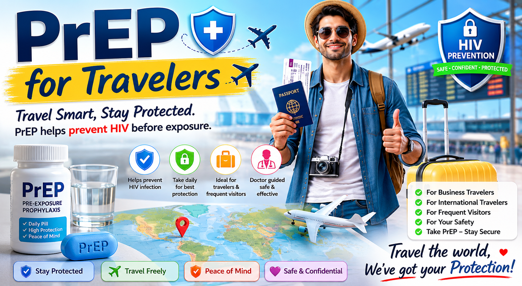 International traveller protected by HIV PrEP medication from Dr. Monga South Delhi